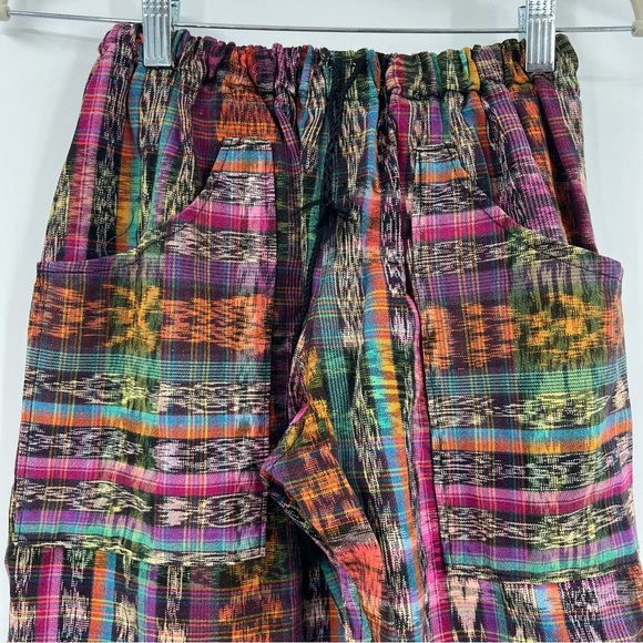 Guatemalan Style Cropped Multicolor Cargo Drawstring Pants XS Artsy Hippie - Picture 3 of 4